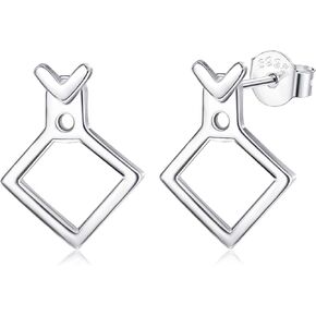 Sterling Silver Square Triangle Earrings For Women Small Geometric V Stud Earrings Front Back Ear Jacket Earrings Minimalist Stud Earrings in Kuwait