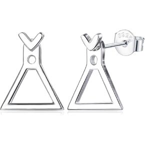 Sterling Silver Square Triangle Earrings For Women Small Geometric V Stud Earrings Front Back Ear Jacket Earrings Minimalist Stud Earrings
