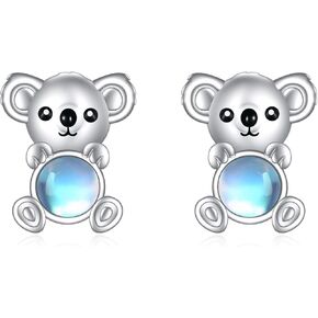 Cat/Koala/Owl/Cow/Bat/Pig Stud Earrings 925 Sterling Silver Moonstone Earrings Cute Animal Ear Studs for Women Girls
