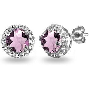Sterling Silver Genuine, Created or Simulated Gemstone Round Halo Stud Earrings for Women in Kuwait