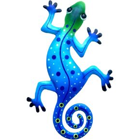 Taotenish Gecko Metal Wall Art Metal Lizard Art Wall Sculpture Hanging Decorations for Indoor Outdoor Home Bedroom Living Room Office Decor - Blue 2
