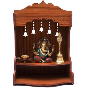 Bhavya Art Beautiful MDF Wooden Temple/ Home Temple/ Pooja Mandir / Wall Hanging and Table Top Home Mandir Temple /Home Decor Beautiful Wooden Temple (Wooden Bell)