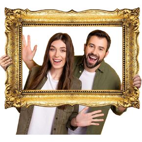 Upgraded 32 x 24 Inch Large Photo Booth Props Picture Frame Vintage Photo Frame Friends Selfie Props for Wedding Mexico Birthday Bachelorette Party Supplies (Round Style)