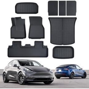 TAPTES 9PCS for Model Y 5 Seater Floor Mats 2024 2023 2022 2021,for Model Y 5 Seater All Weather Floor Mats,XPE Waterproof Cargo Frunk Trunk Mats Cargo Liner Interior Accessories