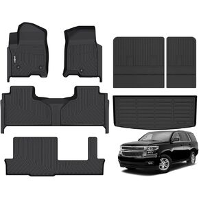 GINOWY- Floor Mats & Cargo Liner for Chevy Tahoe 2015-2020 & GMC Yukon (Only for Bucket Seat) TPE All Weather Protection Tahoe Car Mats, Non-Slip Trunk Mat Waterproof Accessories Floor Liners Black