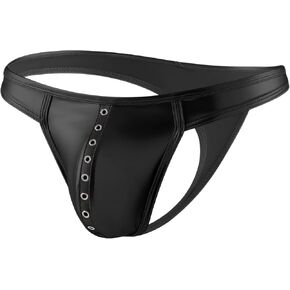 Casey Kevin Men's Sexy Thong Underwear Metallic Leather Shiny G-String Bulge Pouch Biniki Underwear
