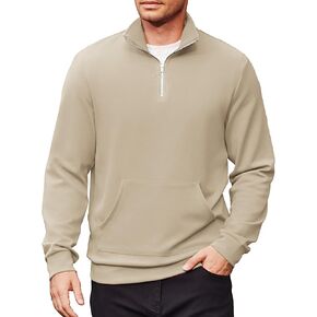 COOFANDY Mens Quarter Zip Pullover Quilted Sweatshirt Long Sleeve Mock Neck Sweater Polo Half Zip Pullover with Pocket