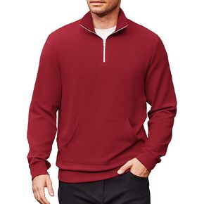 COOFANDY Mens Quarter Zip Pullover Quilted Sweatshirt Long Sleeve Mock Neck Sweater Polo Half Zip Pullover with Pocket in Kuwait