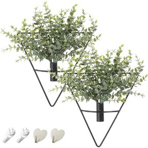 Pretty Jolly Boho Wall Decor, Triangular Wall-Mounted Metal Wall Decor, Hanging Artificial Pampas Display, Wall Art Dining room, Living Room, Bedroom, Bathroom, Plant Wall Decor 2 Pack Black