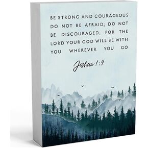Motivational Bible Verse Watercolour Wooden Box Sign 6 X 8 Inch, Be Strong and Courageous Christian Wood Box Sign Art Desk Decor Rustic Plaque for Wall Shelf Tabletop Decoration Home