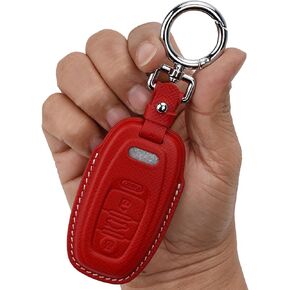 Genuine Leather Key Fob Cover Case, Keychain, Key Shell Compatible with Audi A4 A4L A5 A6 A6L A7 A8 Q5 R8 RS4 RS5 RS6 RS7 S4 S5 S6 S7 S8 SQ5 Key (Blue)