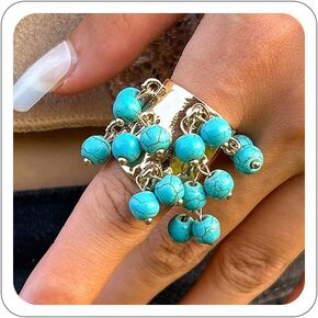 Vintage Pearl Bead Rings for Women Cluster Ring Gold Bead Pearl Tassel Rings Dainty Bead Ring Small Turquoise Rings Christmas Party Ring Accessorie Jewelry