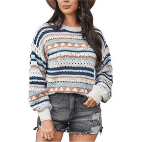 SweatyRocks Women's Striped Color Block Long Sleeve Sweaters Pullover Drop Shoulder Casual Tops