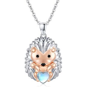 CUOKA MIRACLE Hedgehog Necklace 925 Sterling Silver Cute Hedgehog Pendant Animal Necklace Moonstone Hedgehog Birthday Mother's day Gift for Women Hedgehog Lovers