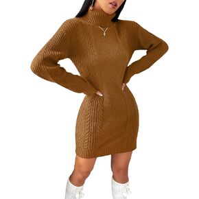 Womens Cute Turtleneck Cable Knit Sweater Dress Fall 2024 Dressy Casual Lightweight Slim Fit Mini Dresses