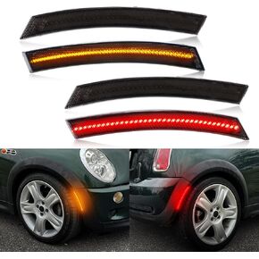 Front + Rear LED Side Marker Lights Fit For 2002 2003 2004 2005 2006 2007 2008 Cooper R50 R52 R53 Side Marker Lights Smoked Lens, 4 Pack