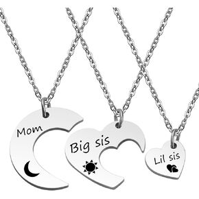3PCS Mother Daughter Gift Mom/Big Sis/Lil Sis Necklace Set Stepdaughter Stepmother Gift Mother Daughter Necklace Set Adoption Gift