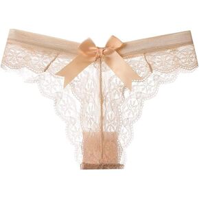 Women Sexy Floral Lace Underwear Bow Panties Seamless Lace Bikini Thongs Cute Low Waisted Underwear