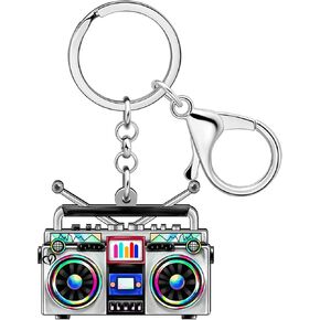 NEWEI Acrylic 90s Cassette Tape Keychain Retro TV Radio Key Chains for Women 80s Themed Party Decoration (Retro Radio)