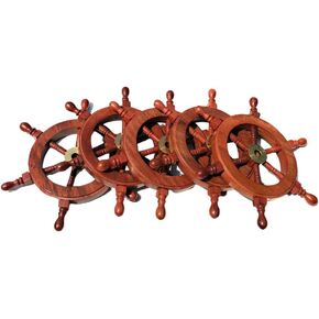 Nautical Pirate Wooden Ship Wheel Set of 5 W/brass Hub