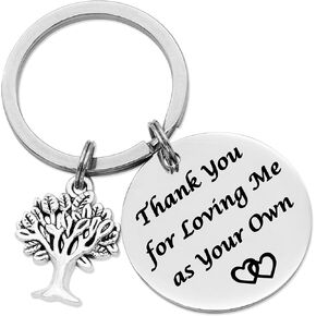 Stepmom Keychain Gift for Stepmother Appreciation Gift for Bonus Mom Jewelry Thank You for Loving Me Keyring Christmas Birthday Mothers Day Gift from Step Daughter Son