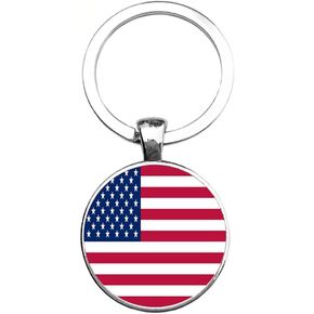 Art Attack American Flag Keychain, USA Stars Stripes America Red White Blue Fourth 4th Of July Charm Items Pendant Key Chain (Silver)
