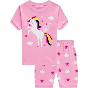 Popshion Girls Pajamas Short Sleeve Toddler Girls Summer Short Sets Cotton Sleepwear Size 2 to 10 Years