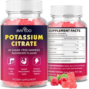Potassium Citrate Gummies for Adults, Sugar-Free Potassium Gummies 1000mg Support Leg Cramps & Electrolyte Balance High Potency Potassium Supplement Gummies 120 Count