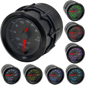 2-1/16 بوصة 52 مم مجموعة قياس التربو/الفراغ 30 رطل لكل بوصة مربعة مؤشر 7 ألوان وشاشة LED مناسبة لشاحنة السيارة بقرص أسود - عدسة شفافة in Kuwait