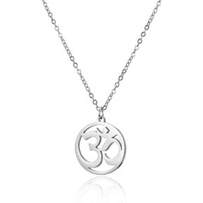 Women OM Necklace Indian Yoga Aum Om Ohm Pendant Necklace Stainless Steel Hindu Meditation Charm Sanskrit Symbol Spiritual Amulet Jewelry for Women Men