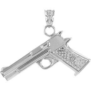 Solid 925 Sterling Silver Pistol Gun Necklace Pendant