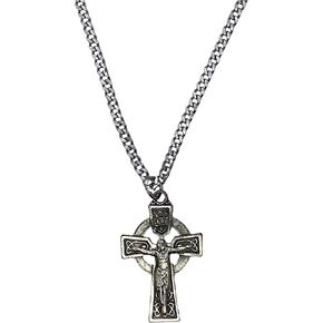 Silver Heritage Collection 1-5/8" Irish Celtic Cross Necklace For Men with 24" L Oxidized Silver Plate chain and Celtic Crucifix