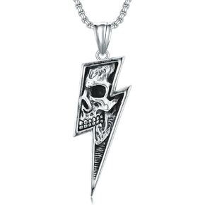 الجمجمة البرق قلادة 316L الفولاذ المقاوم للصدأ البرق قلادة خمر الجمجمة قلادة مجوهرات هدايا عيد الميلاد للرجال in Kuwait