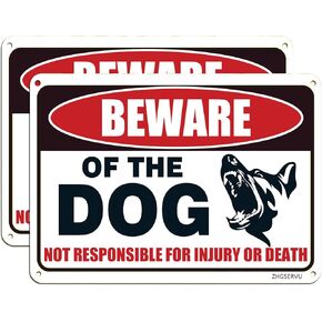 Warning Beware of Dog Sign 10 x 7 Inches - Rust Free Aluminum Dog Warning Signs, Not Responsible for Injury Or Death Warning Dog Sign for Home, Business, Farm