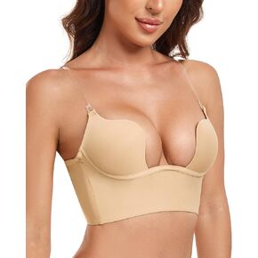 Women's Deep Plunge Low Cut Backless Bra Push Up Seamless Underwire Bra with Padded Convertible