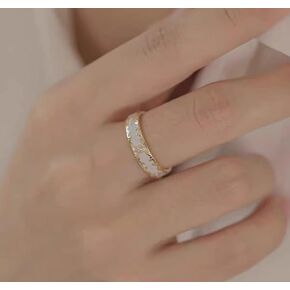 Mnyixsi Fashion Gold Enamel Stackable Open Ring, Handmade Carved Dainty Ethnic Style Colorful Lucky Band Ring Gift, Cute Enamel Engagement Cocktail Stacking Statement Ring for Couple White