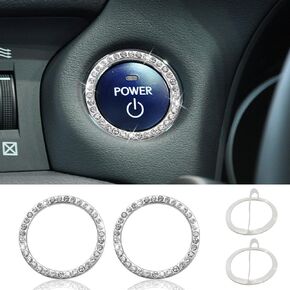 Bling Car Engine Start Stop Decoration Ring, Crystal Rhinestone Key Ignition Starter & Knob Ring, Car Push to Start Button Emblem Sticker, Car Interior Decoration Accessories for Women (2PCS)