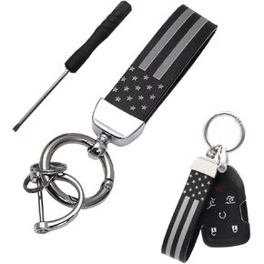 American Flag Car Keychain, Auto Keychain with Zinc Alloy Ring, 360 Degree Rotatable Key Fob Holder, Car Accessories (Red&Black)