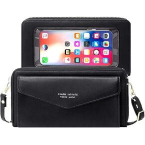 Faux Leather Crossbody Phone Bag for Women, RFID Blocking Touch Screen Wallet Shoulder Handbag with Clear Phone Window