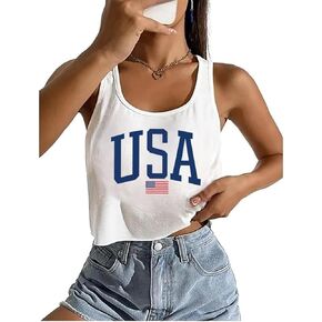 American Flag Crop Tank Tops Women USA Flag Stars Stripes Graphic Tee 4th of July Patriotic Tshirt Girls Crop Tops