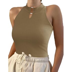 AKEWEI Ribbed Tank Tops Fashion Casual High Neck Y2K Sleeveless Slim Fitted Summer Top