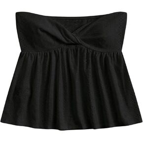 SHENHE Women's Twist Front Eyelet Embroidery Ruffle Hem Tube Top Boho Bandeau Top