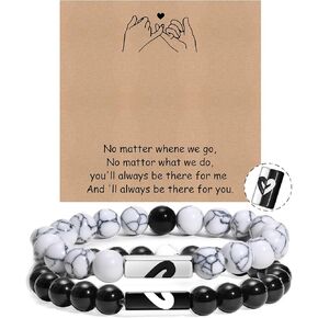 VNOX Couple Bracelet Gifts for Men Women - Promise Relationship Handmade Black White Bracelets Jewelry Set, Friendship Matching Couples Bracelets Present for Boyfriend Girlfriend BF GF Husband Wife
