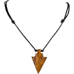 BlueRica Hand Carved Wood Arrowhead Pendant on Adjustable Black Rope Cord Necklace