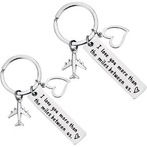 2Pcs Long Distance Keychain Airplane with Heart Charm Boyfriend Girlfriend Lover Couple Relationship Going Away Gift Keyring Pendant