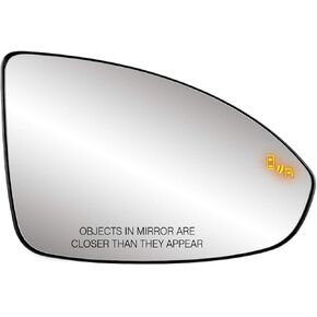 Passenger Side Heated Mirror Glass w/backing plate, Chevrolet Cruze, Cruze Limited, Blind Spot Detection System, 4 13/16" x 7 1/4" x 8"