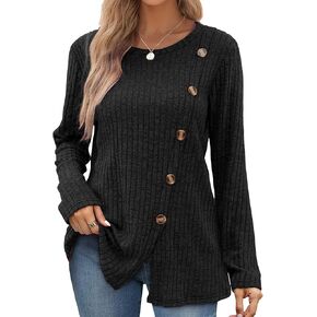 Buauty Womens Long Sleeve Sweaters Round Neck Side Split Tunic Tops for Womens Fall Fashion Sweaters Trendy 2024