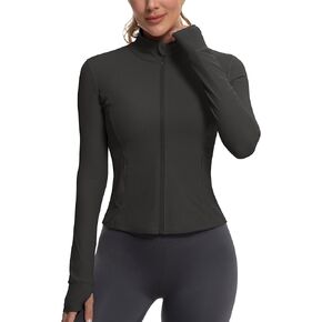 MathCat Ribbed Athletic Jacket for Women,Full Zip Workout Jacket Slim Fit Yoga Running Jacket with Pokets