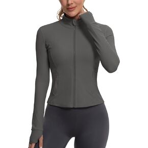 MathCat Ribbed Athletic Jacket for Women,Full Zip Workout Jacket Slim Fit Yoga Running Jacket with Pokets in Kuwait