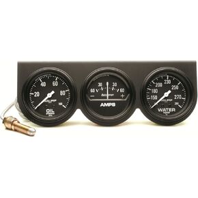 AUTO METER 2394 Autogage Black Oil/Amp/Water Gauge with Steel Console,2.625 in.